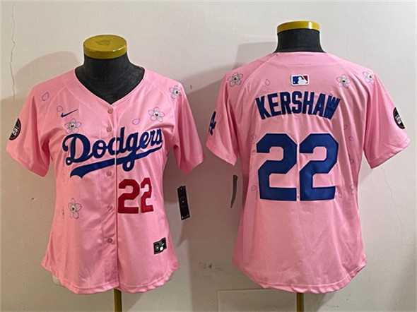 Womens Los Angeles Dodgers #22 Clayton Kershaw Pink 2025 Tokyo Series Limited Stitched Jersey
